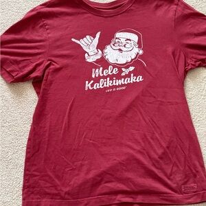 Life Is Good Red Santa T-Shirt Size Small - Measurements in Pictures